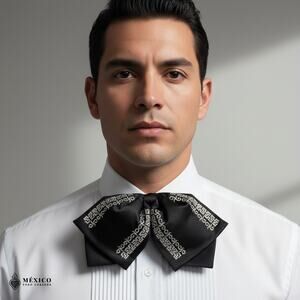 Mexican Embroidered Charro Moño – Traditional Satin Mariachi Bow Tie